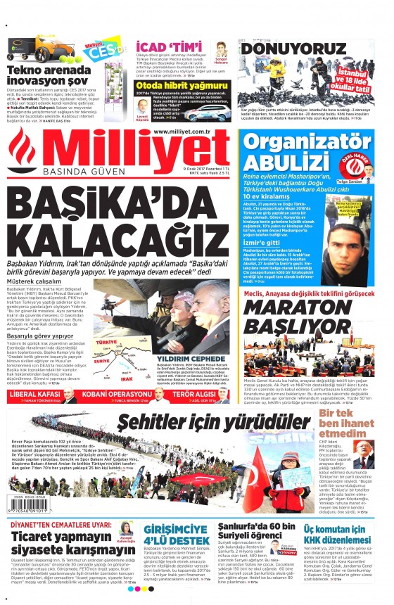 9 Ocak 2017 gazete manşetleri - 975