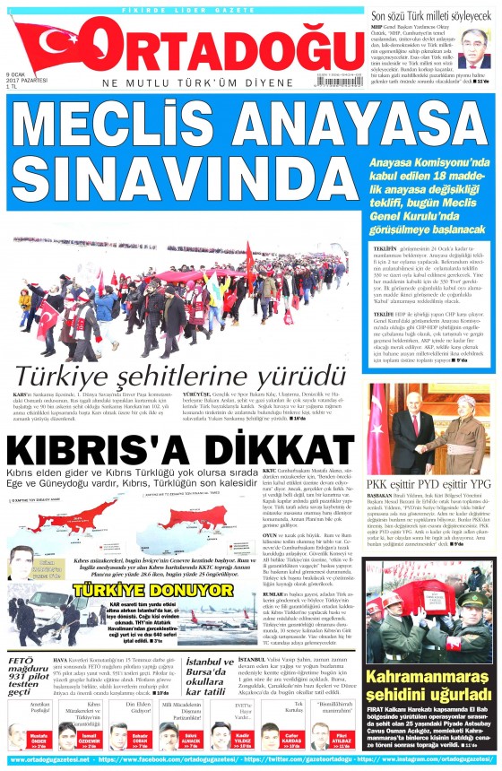 9 Ocak 2017 gazete manşetleri - 977
