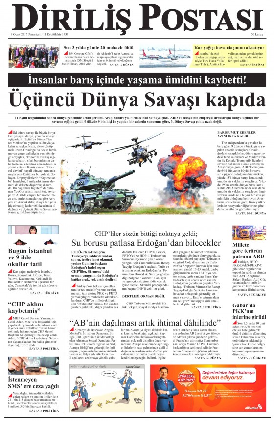 9 Ocak 2017 gazete manşetleri - 0