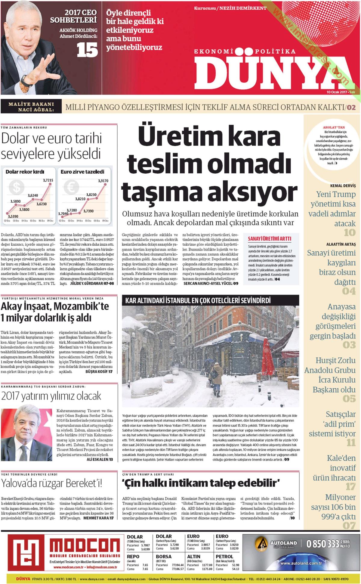 10 Ocak 2017 gazete manşetleri - 10