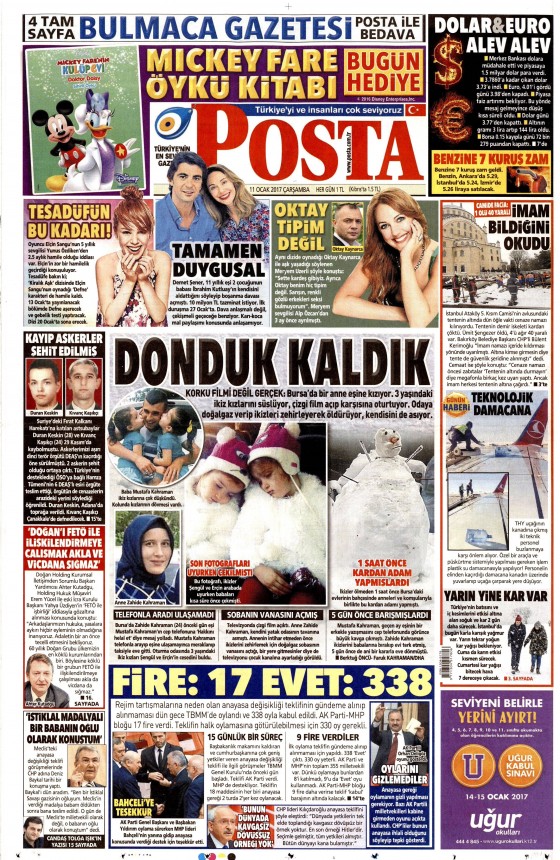 11 Ocak 2017 gazete manşetleri - 11