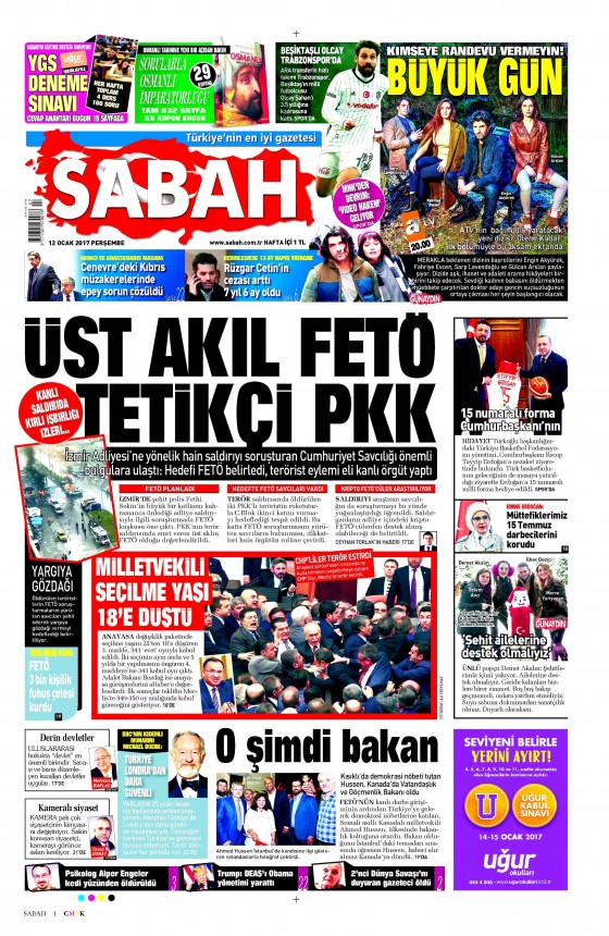 12 Ocak 2017 gazete manşetleri - 12