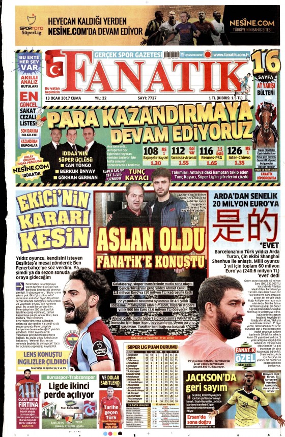 13 Ocak 2017 gazete manşetleri - 126