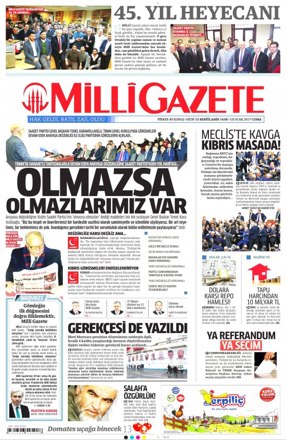 13 Ocak 2017 gazete manşetleri - 130