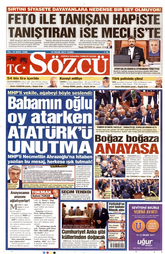 13 Ocak 2017 gazete manşetleri - 147