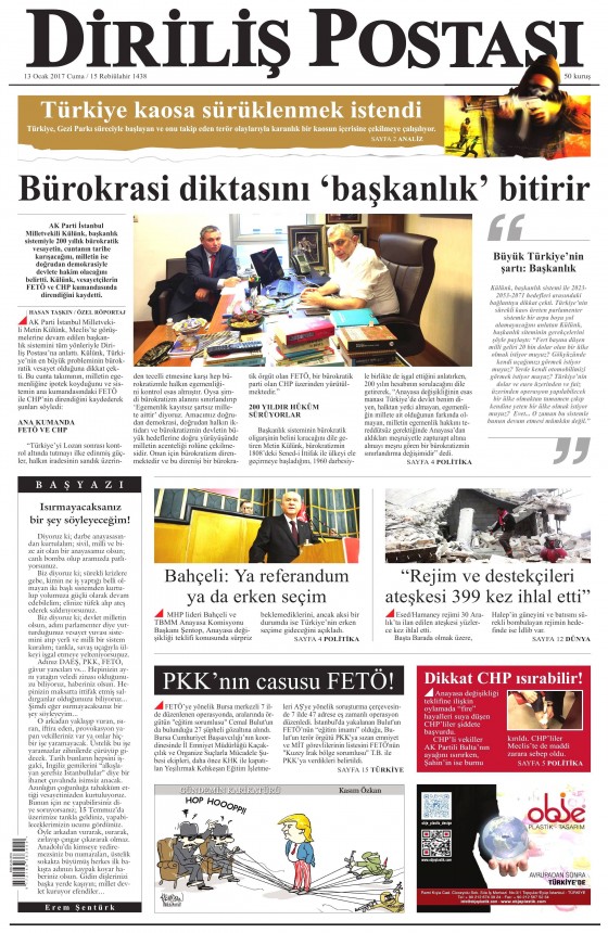 13 Ocak 2017 gazete manşetleri - 156