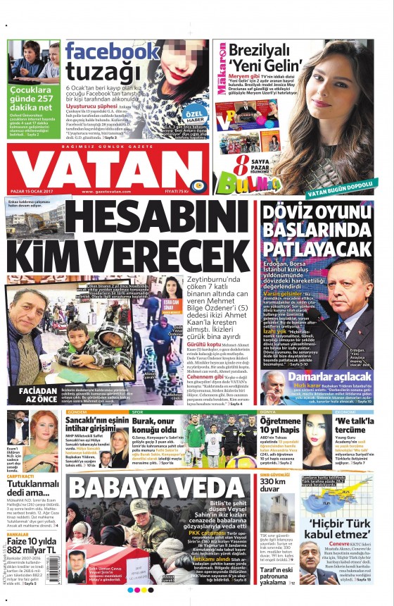 15 Ocak 2017 gazete manşetleri - 14