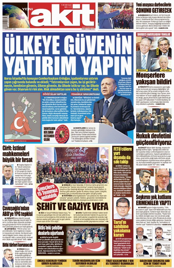 15 Ocak 2017 gazete manşetleri - 16