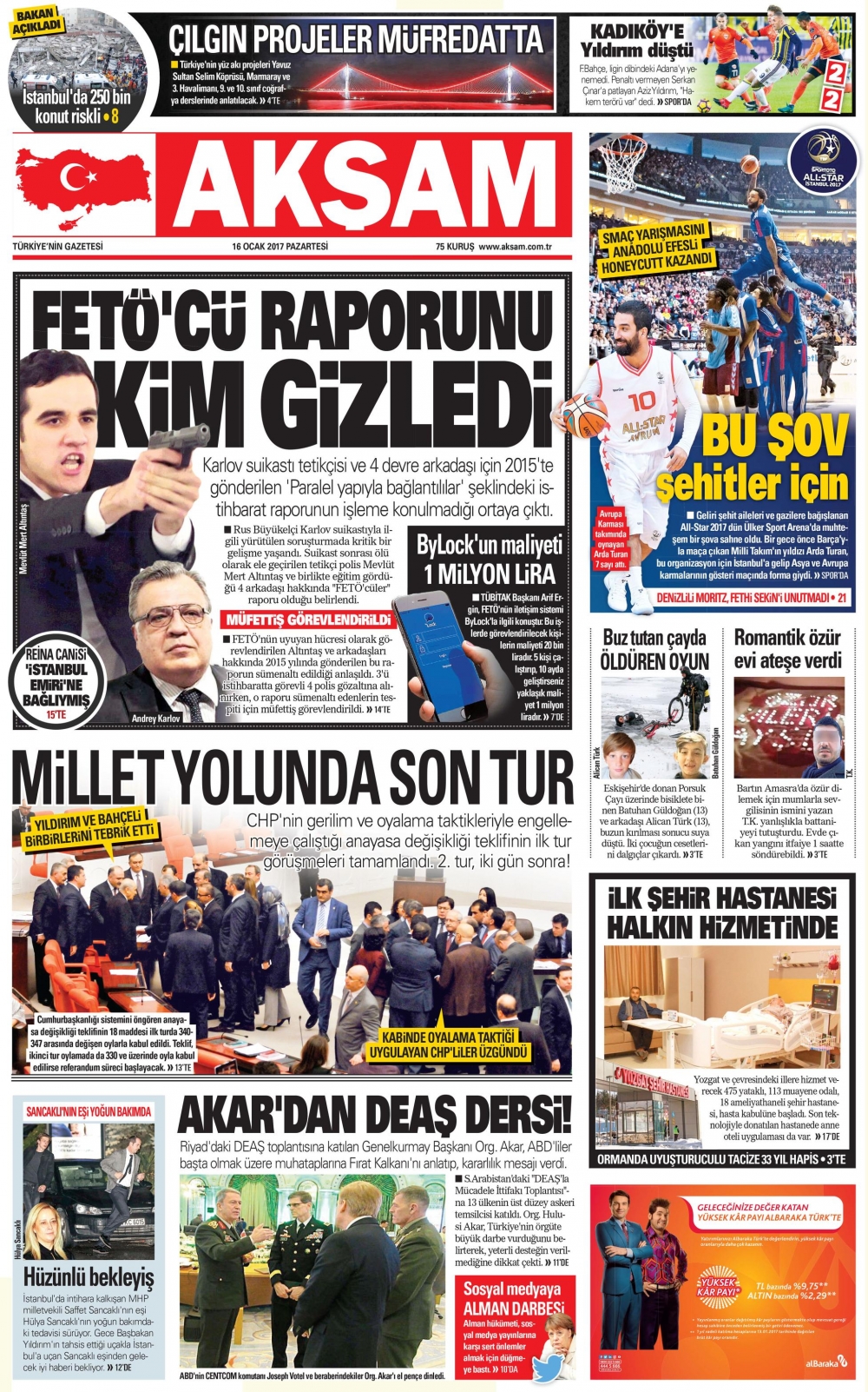 16 Ocak 2017 gazete manşetleri - 14