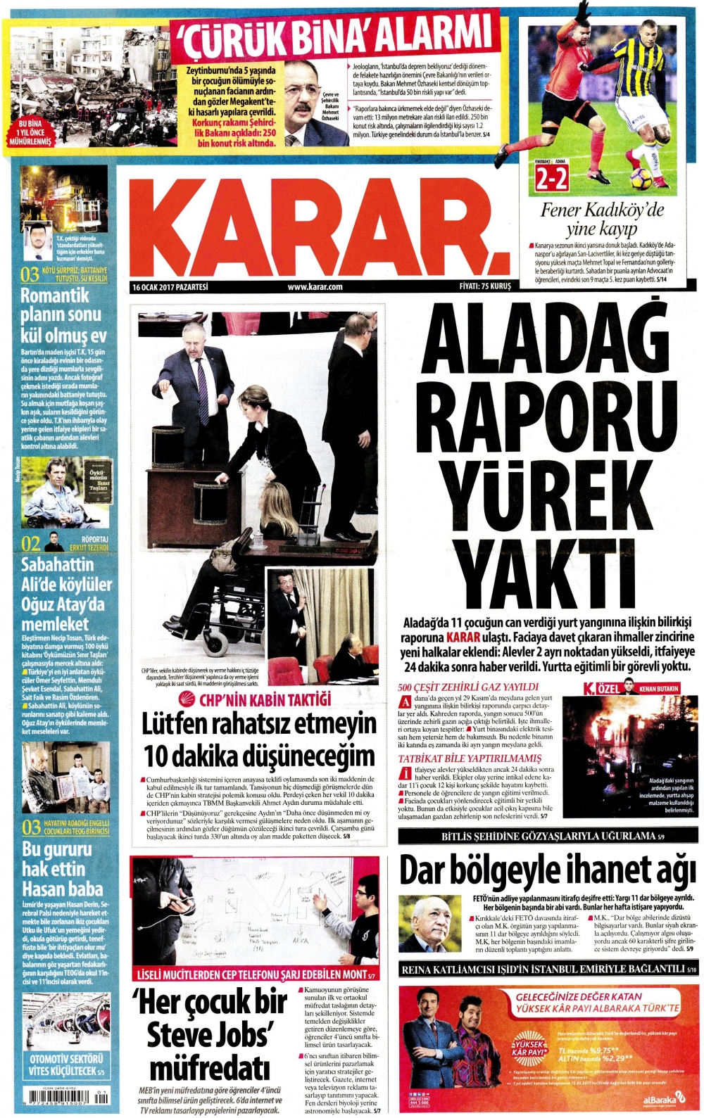 16 Ocak 2017 gazete manşetleri - 12