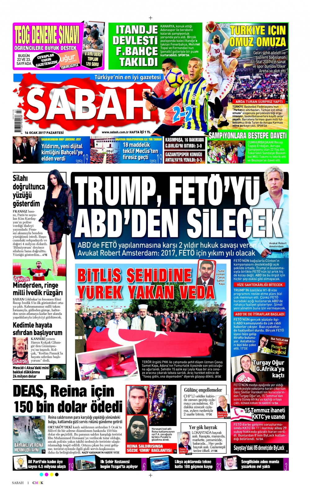 16 Ocak 2017 gazete manşetleri - 9