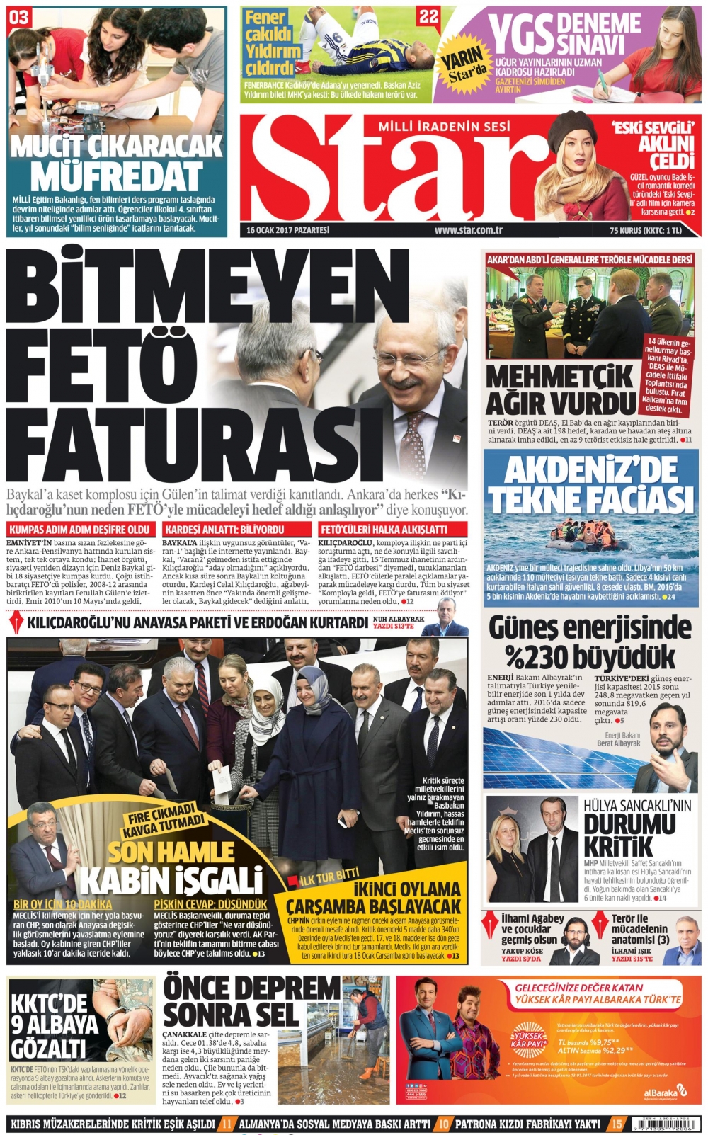 16 Ocak 2017 gazete manşetleri - 8