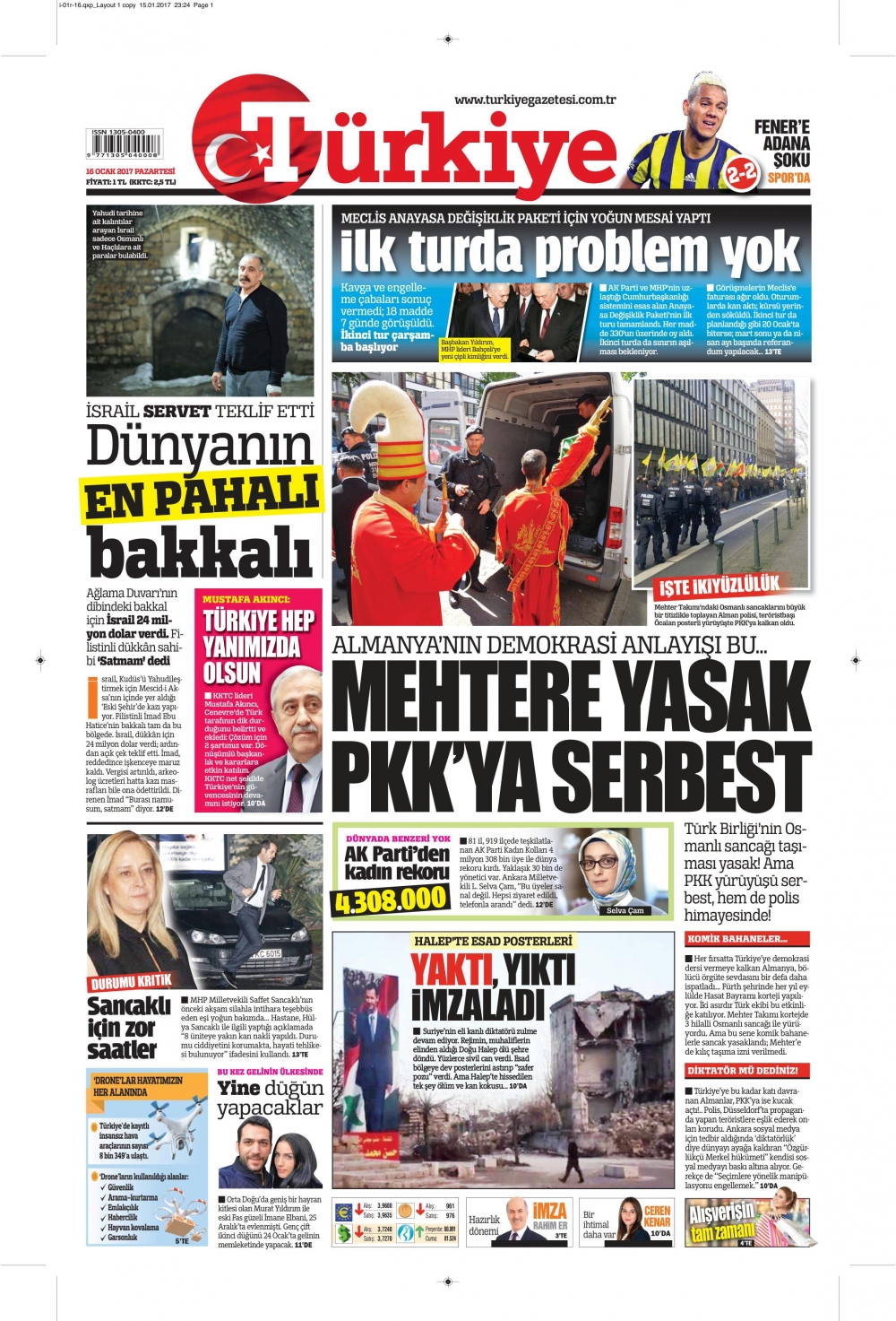 16 Ocak 2017 gazete manşetleri - 1