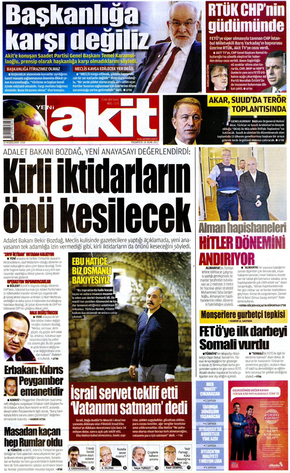 16 Ocak 2017 gazete manşetleri - 2