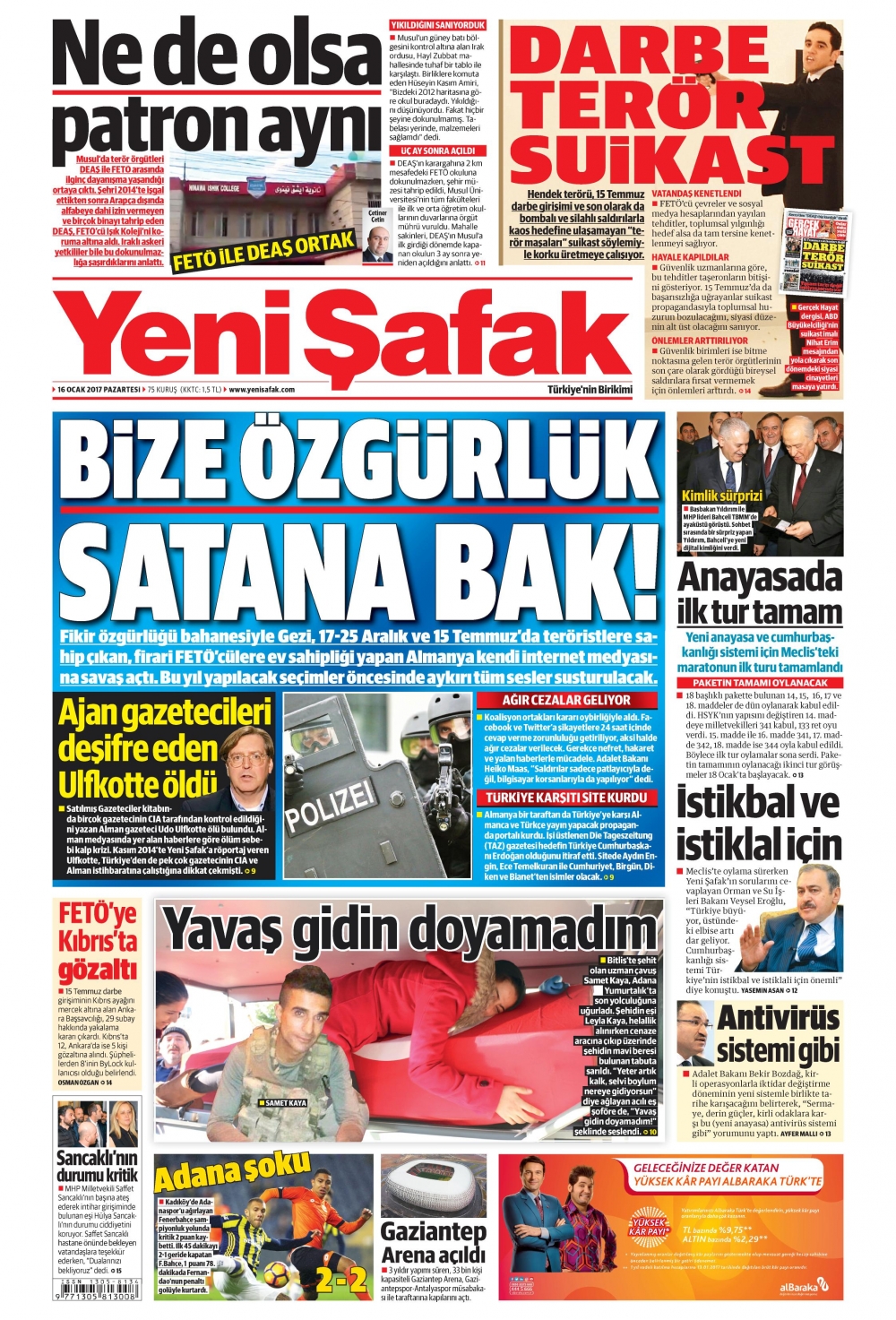 16 Ocak 2017 gazete manşetleri - 4