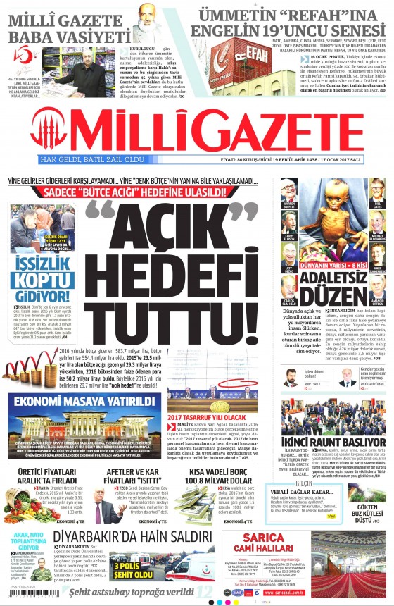 17 Ocak 2017 gazete manşetleri - 275
