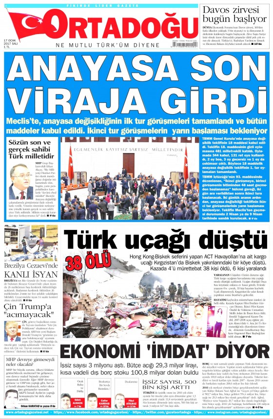 17 Ocak 2017 gazete manşetleri - 279