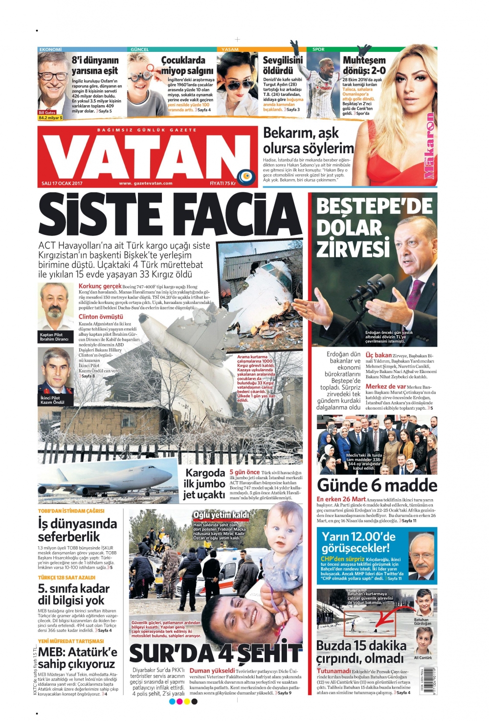 17 Ocak 2017 gazete manşetleri - 1