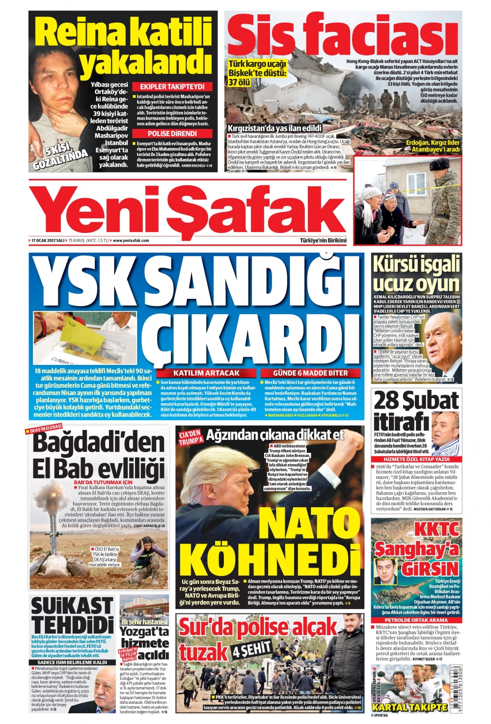 17 Ocak 2017 gazete manşetleri - 1