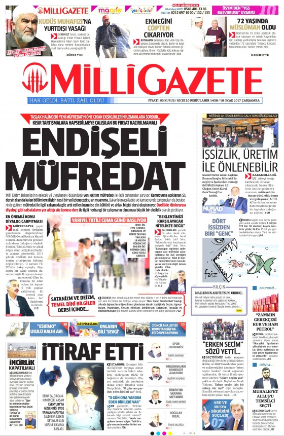 18 Ocak 2017 gazete manşetleri - 1