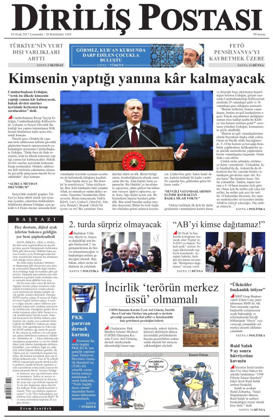 18 Ocak 2017 gazete manşetleri - 19