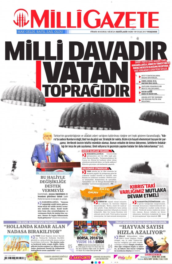 19 Ocak 2017 gazete manşetleri - 1