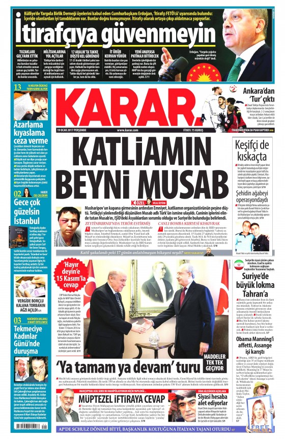 19 Ocak 2017 gazete manşetleri - 15