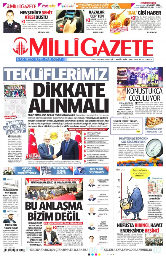 20 Ocak 2017 gazete manşetleri - 1