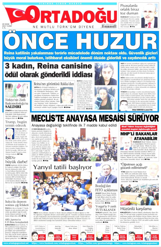 20 Ocak 2017 gazete manşetleri - 9