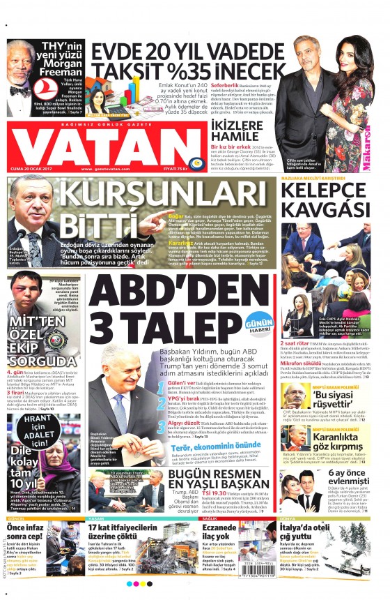 20 Ocak 2017 gazete manşetleri - 13