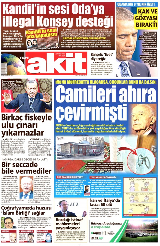 20 Ocak 2017 gazete manşetleri - 16