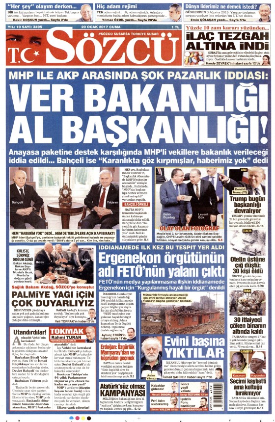 20 Ocak 2017 gazete manşetleri - 17
