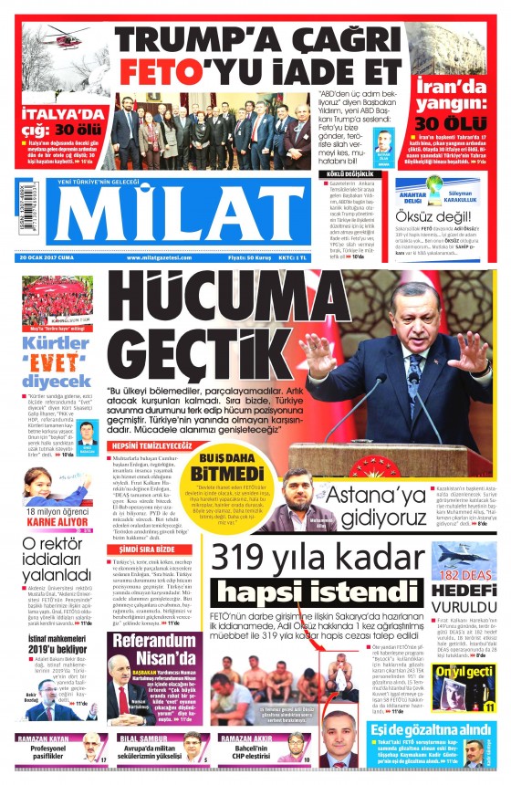 20 Ocak 2017 gazete manşetleri - 20
