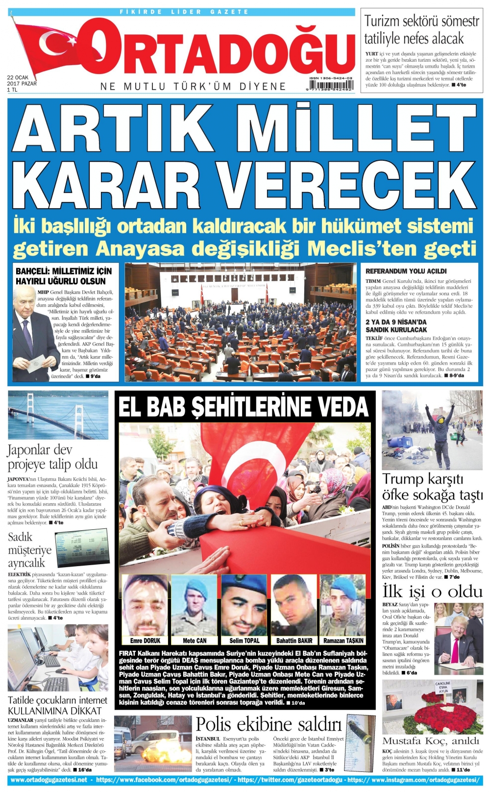 22 Ocak 2017 gazete manşetleri - 9