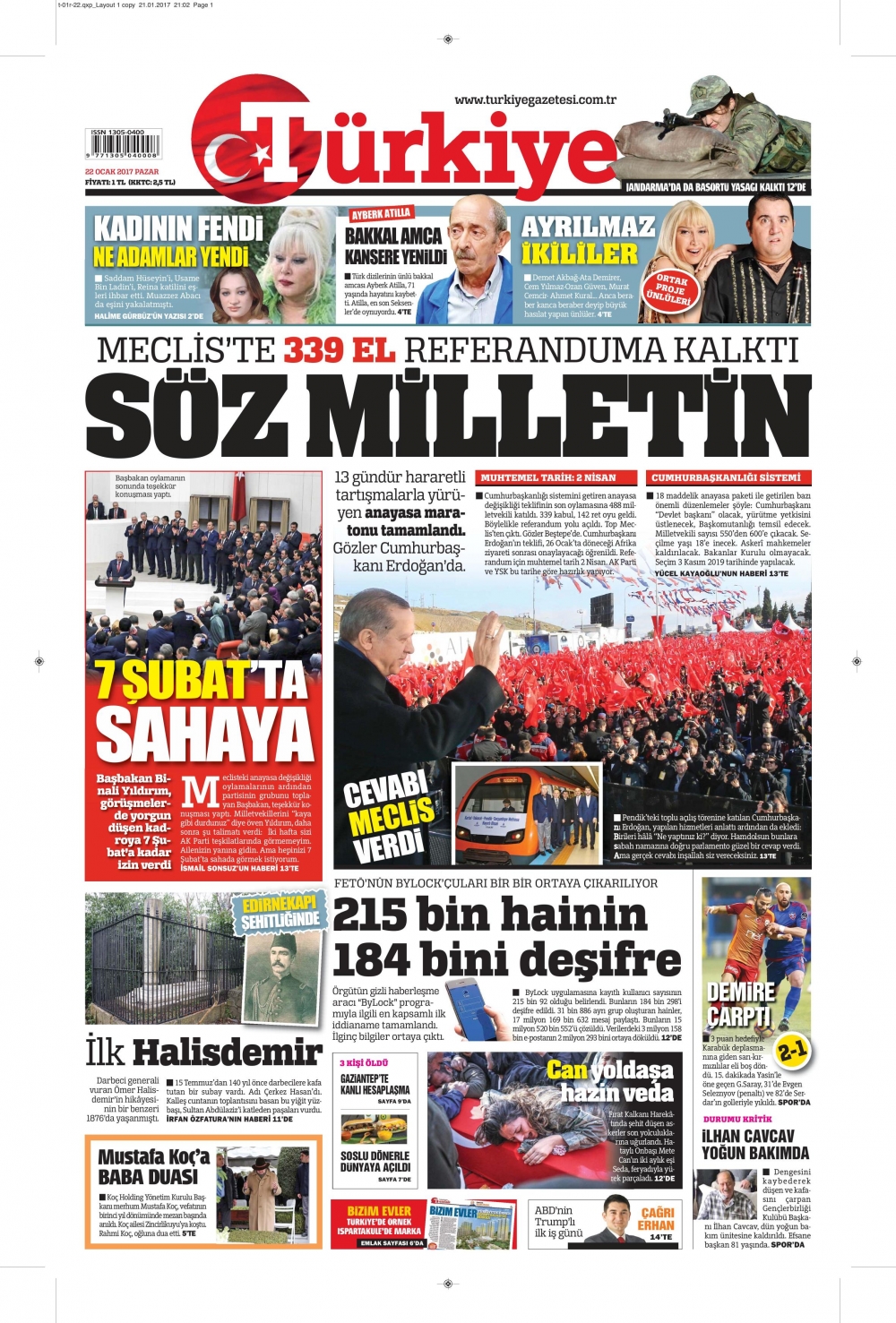 22 Ocak 2017 gazete manşetleri - 15