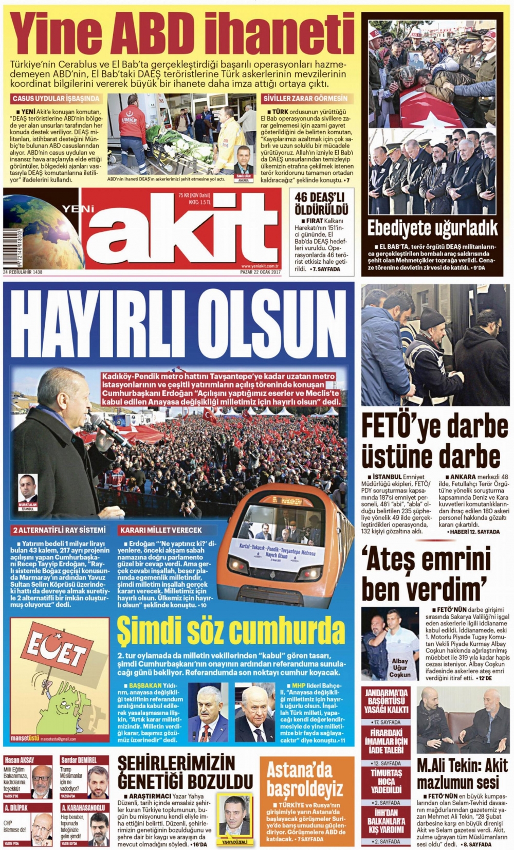 22 Ocak 2017 gazete manşetleri - 21