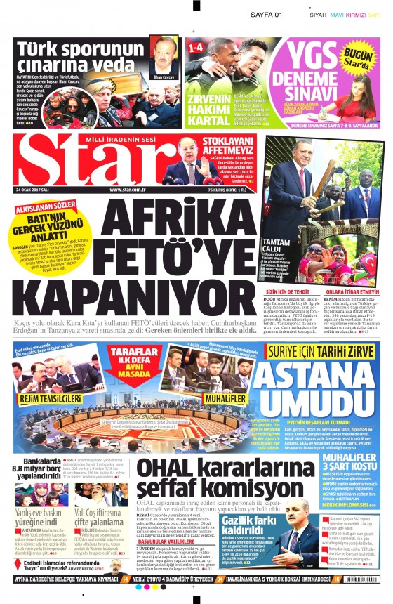 24 Ocak 2017 gazete manşetleri - 555