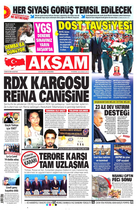 25 Ocak 2017 gazete manşetleri - 2