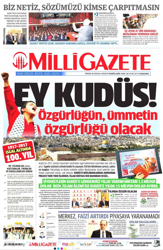 25 Ocak 2017 gazete manşetleri - 1