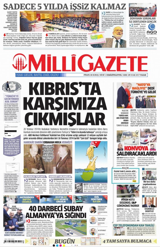 29 Ocak 2017 gazete manşetleri - 1