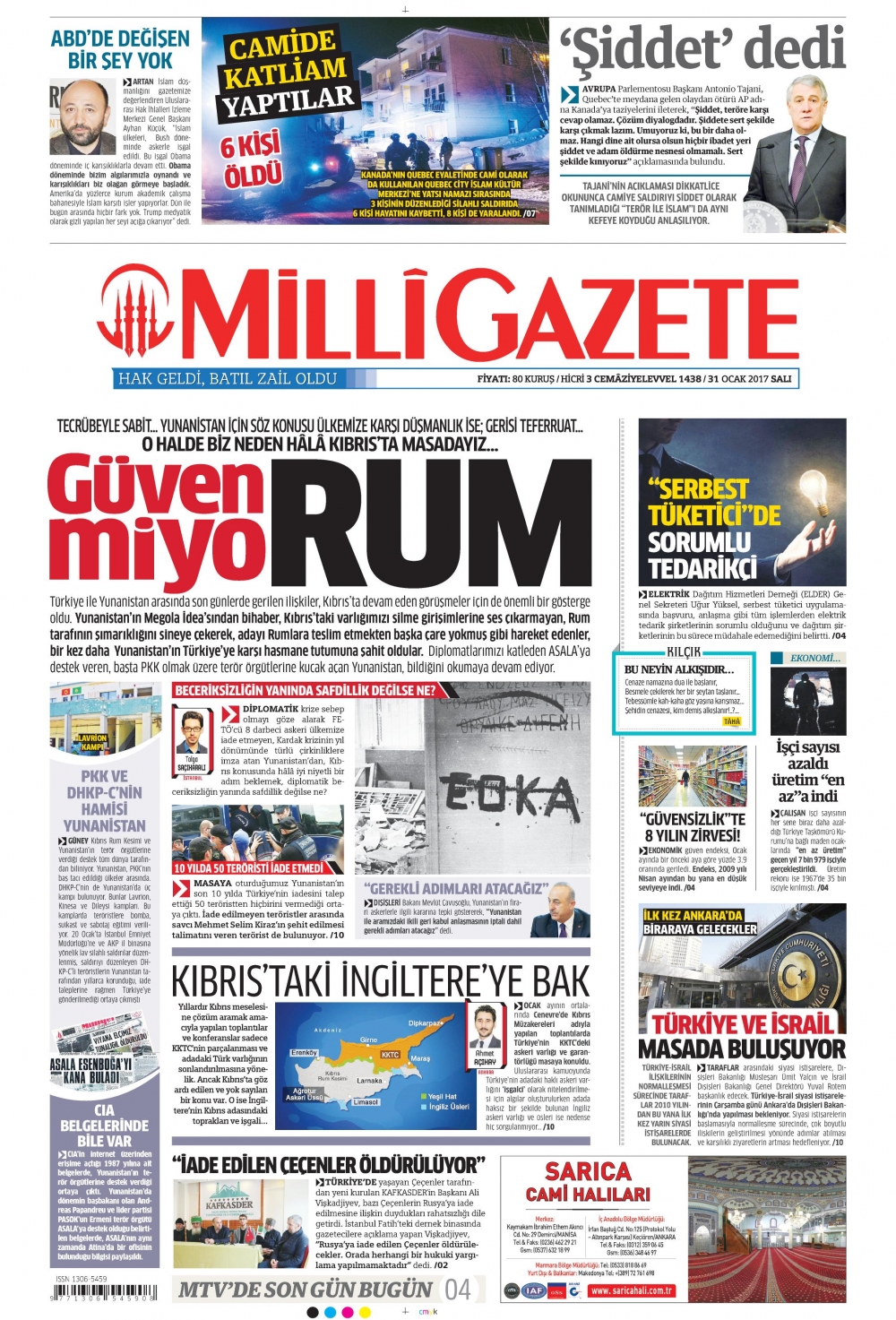 31 Ocak 2017 gazete manşetleri - 1