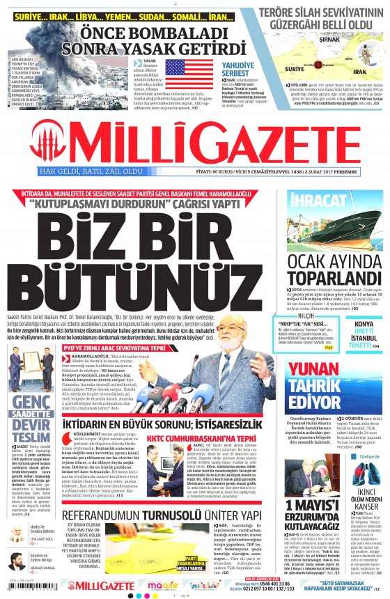2 Şubat 2017 gazete manşetleri - 1