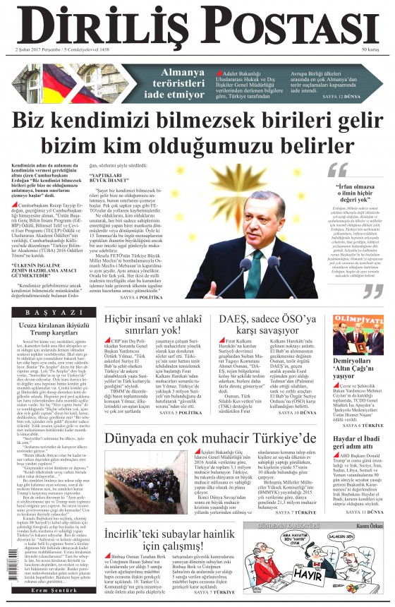 2 Şubat 2017 gazete manşetleri - 19