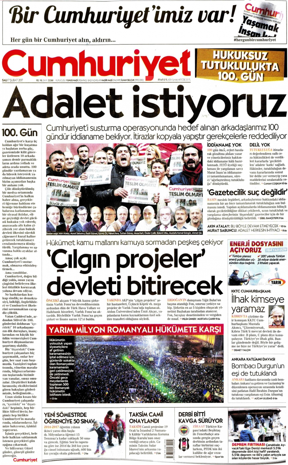 7 Şubat 2017 gazete manşetleri - 7