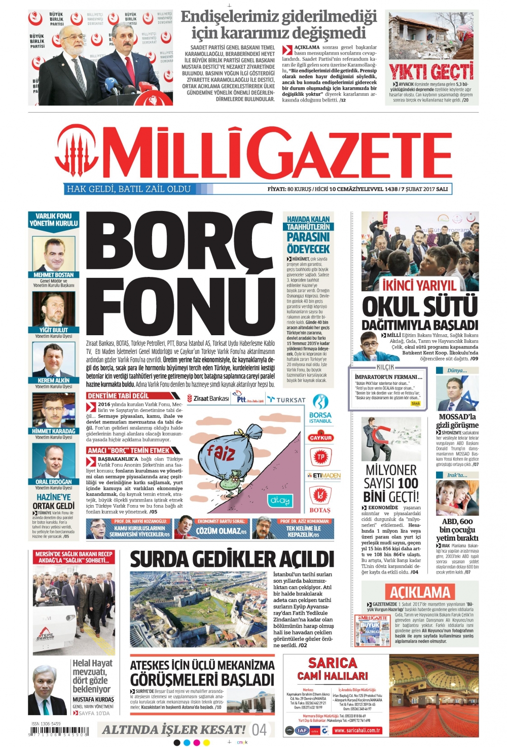 7 Şubat 2017 gazete manşetleri - 1