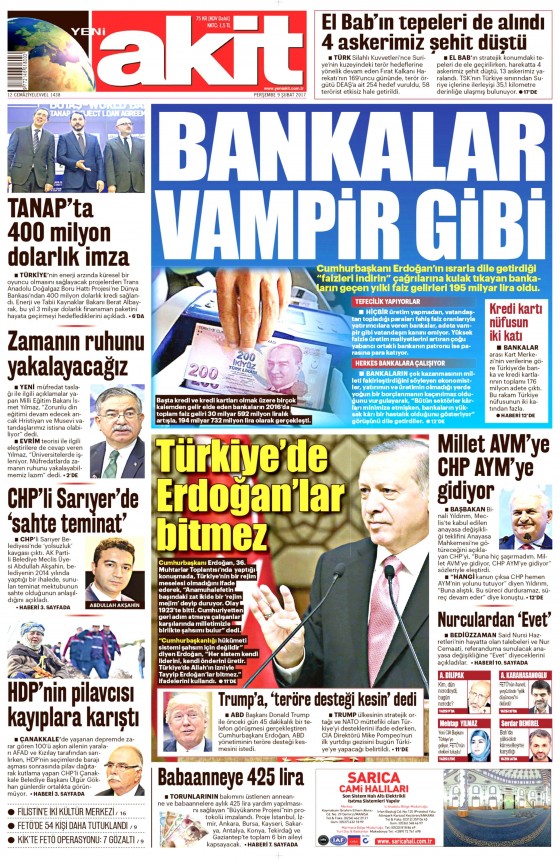 9 Şubat 2017 gazete manşetleri - 9