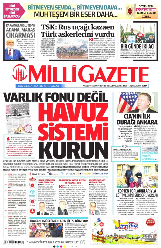 10 Şubat 2017 gazete manşetleri - 1