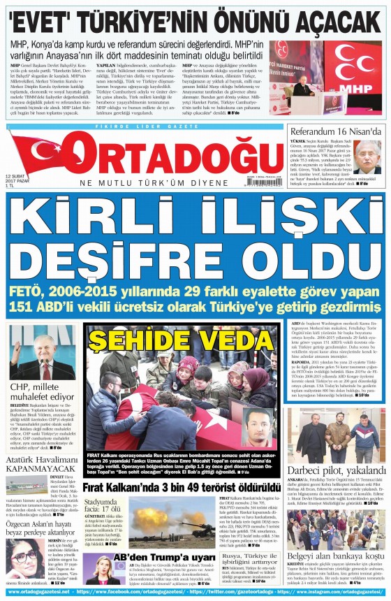 12 Şubat 2017 gazete manşetleri - 279