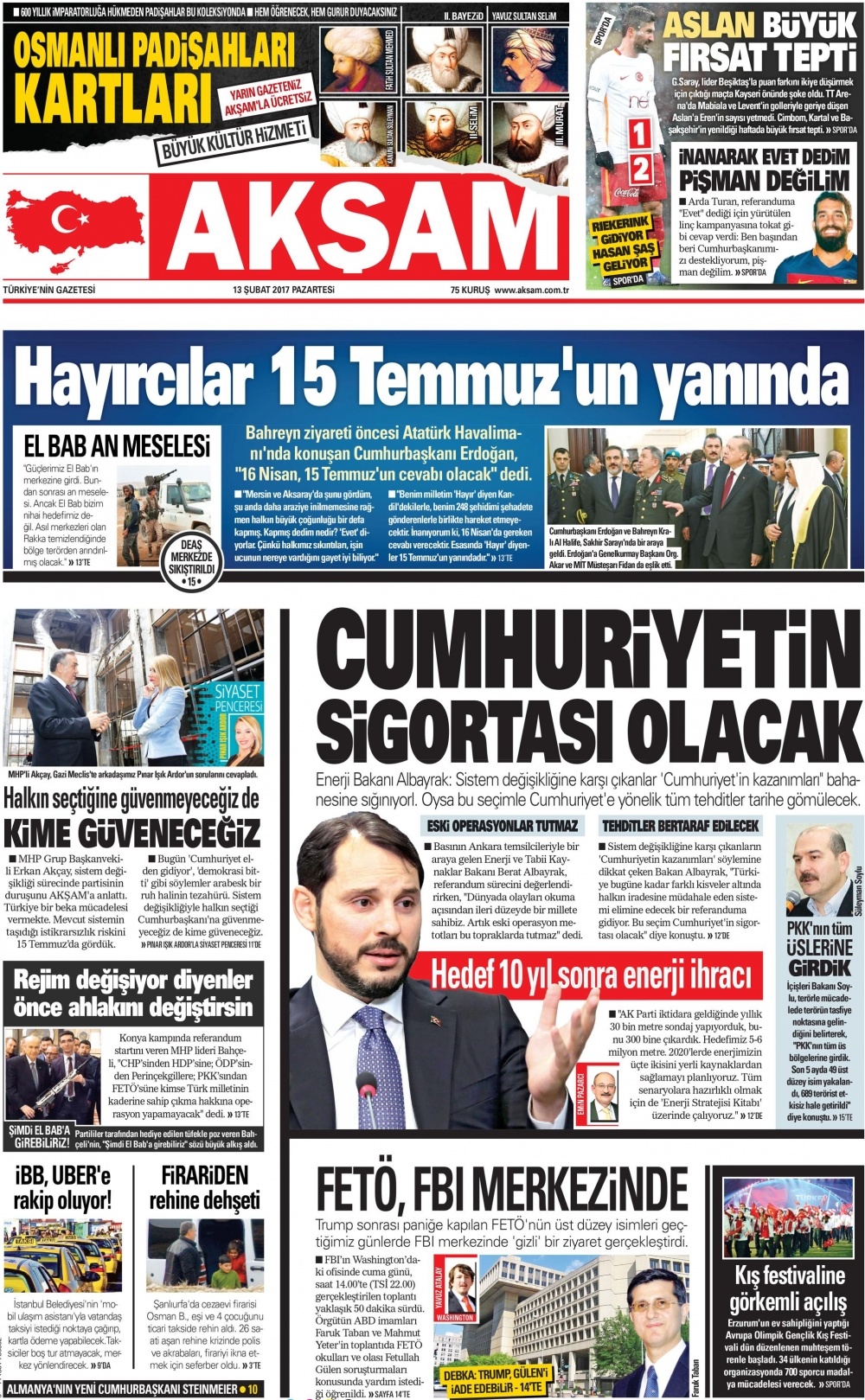 13 Şubat 2017 gazete manşetleri - 2