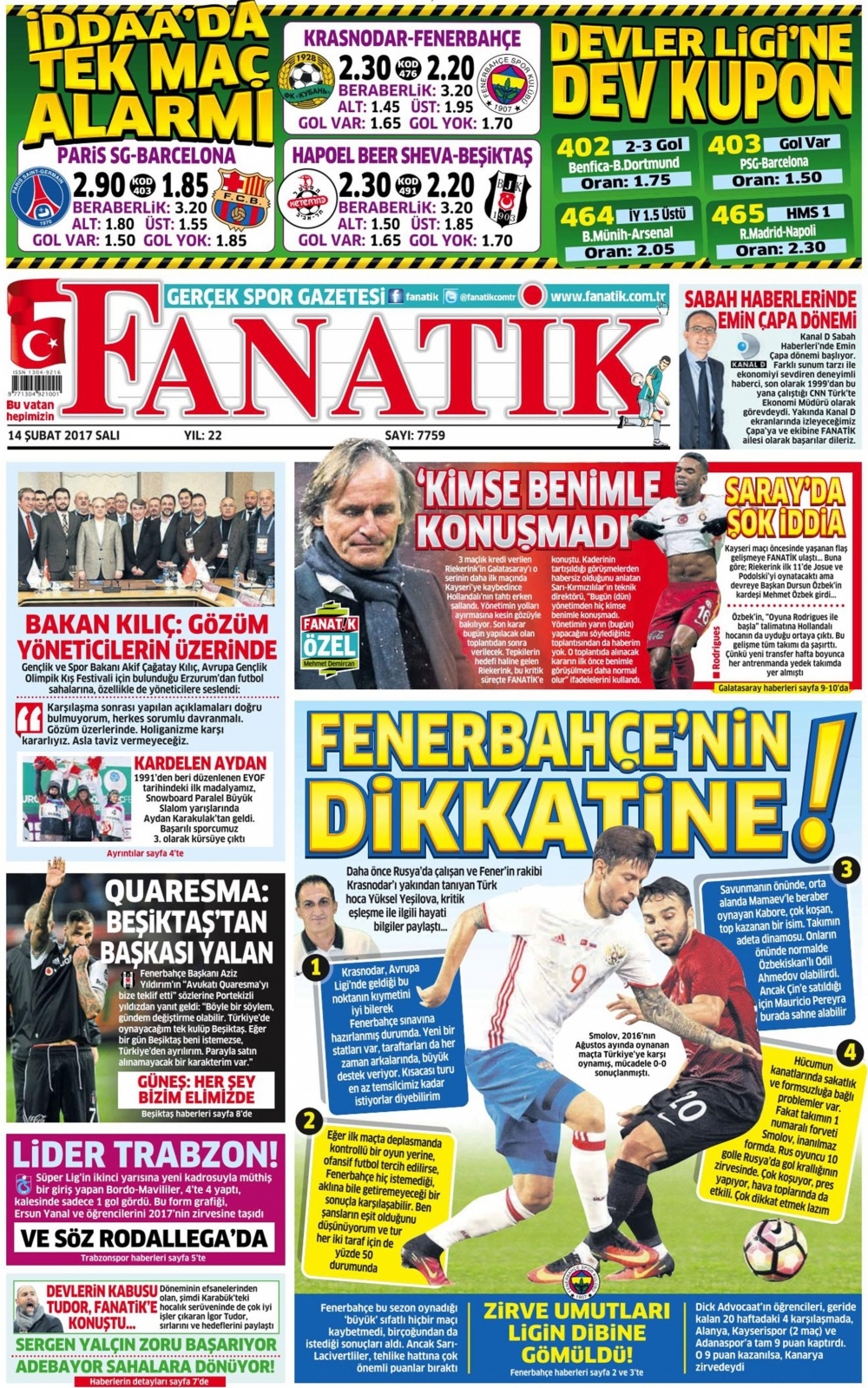 14 Şubat 2017 gazete manşetleri - 12